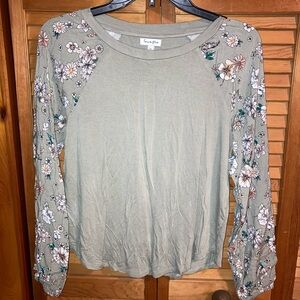 Long Sleeve Top with Floral Sleeves